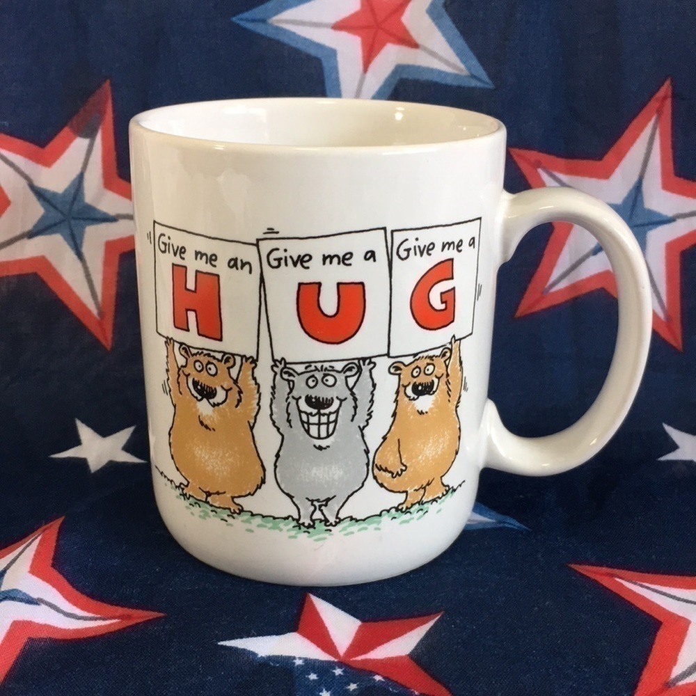 Vintage 1988 Hallmark Shoebox Greetings Give Me A Hug Coffee Mug Comic Cup